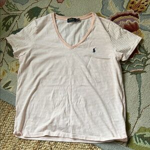 Ralph Lauren Light Pink Striped V-Neck Tee, xl, great condition